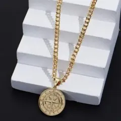 ゴールド ネックレス コイン コンパス メンズ 【残り1点】