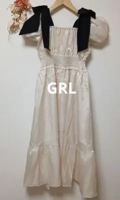 GRL グレイル リボン ストラップ ドット フレア ワンピース