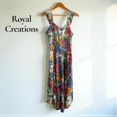 ✽ロイヤルクリエーションズ　ロングワンピース【L】花 総柄　リゾート派手d331