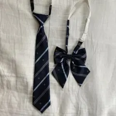 ネイビー ストライプ リボン・ネクタイセット