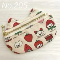 いちご猫柄　猫型ポーチNo.205