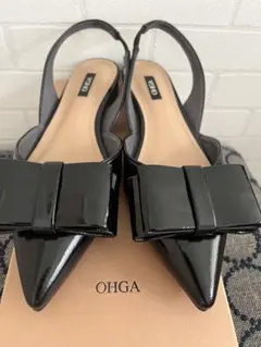 OHGA ポインテッドトゥミュール リボン付き　黒　M size 【美品】