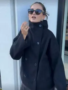 ブラック ダブルブレスト コート