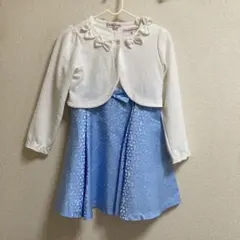 水色と白のリボン付きワンピース 130 紫色ボレロもおつけします。