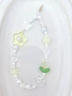 【新作⋆˙⟡ロングver】イエローお花とチューリップ〰︎︎ビーズストラップ C288