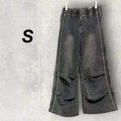 デイジー　デニム　グレー　S　パンツ　ワイド　ジーパン　ウエストゴム　長ズボン