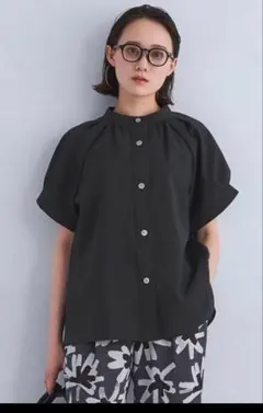 新品》グリーンレーベル スタンドネック 2way ブラウス 半袖 ブラック 