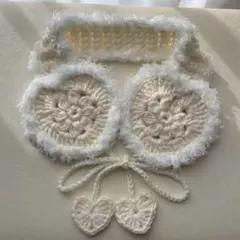 ハート ふわふわ イヤーマフ 耳当て ヘッドドレス 編み物 かぎ針編み