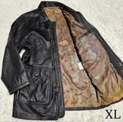 【イギリス製羊革×大きいサイズ】本革 ラムレザーロングコート ブラック M