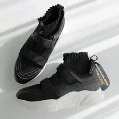 新品｜フレイアイディー リブニット厚底スニーカー 黒 24cm M 38