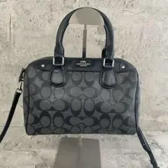 COACH 8K05 シグネチャー ミニボストンバッグ 肩掛け可 ブラック