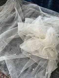 ホワイトチュール ウェディング装飾 パール付き　×5枚