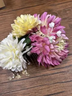 花飾り かんざし 白 黄色 ピンク