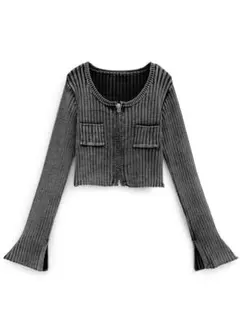 スリットフレアスリーブジップブリーチニットカーディガン[tu1295]