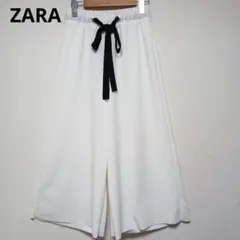 ​【訳あり・新品】ZARA ザラ リボンベルト付き ワイドパンツ ホワイト M