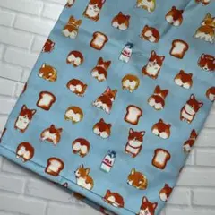 生地　ハギレ コーギー　食パン　ブルー