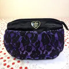 【美品】ANNA SUI アナスイ ポーチ レース柄 パープル × ブラック