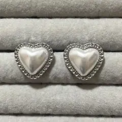 SHEIN ハートパール　ラインストーン　スタッドピアス　シルバー