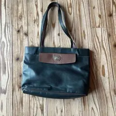 レトロ トートバッグ グリーン×ブラウン ヴィンテージ風 大容量 肩掛け