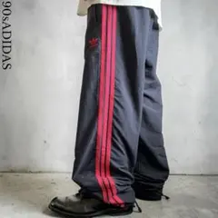 90s OLD adidas ワイドナイロントラックパンツ 黒赤 ヴィンテージ