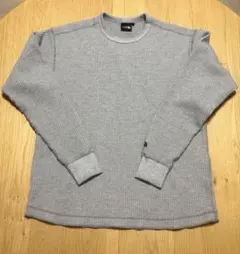 ザノースフェイス ワッフル ロンT グレー Lサイズ ロゴ刺繍 サーマル