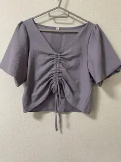 ラベンダー フロントギャザー 半袖トップス