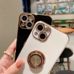 リング付きケース iPhone13 ホワイト　スマホスタンド スマホリング