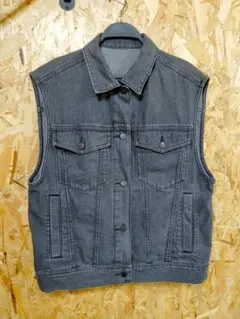 GU デニムベスト デニムオーバーサイズスリーブレスジャケット ダークグレー