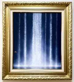 千住博　手描き作品/表サイン有り/色紙画/岩彩/油彩/逸品/額縁/額装 F3号】千住博/手描き作品/表サイン有/日本画/岩絵具/色紙サイズ/高級