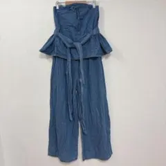 Emsexcit ライトデニム　ペプラムサロペット　【Ｍ】 リボン付き