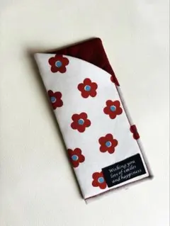 ハンドメイド　メガネケース　白地　赤　花柄