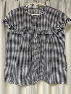 ギンガムチェック フリル付き半袖シャツ