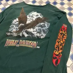 90s Harley-Davidson ハーレーダビッドソン 袖プリ グリーン