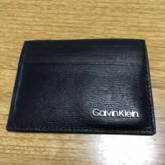美品 カルバンクライン カードケース 本革 レザー ロゴ 財布 名刺入れ 黒