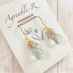 No.2547★14KGF天然石フローライトとアクアマリンのピアス