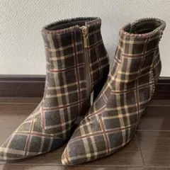 RANDA チェック柄ショートブーツ Lサイズ