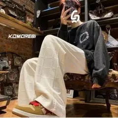 カジュアル 韓国 【新作入荷】ワイドパンツ ゆったり ストリート XL ホワイト