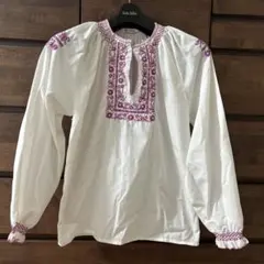 ヴィンテージチャイナ 刺繍入りホワイトブラウス 長袖S