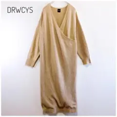 ウール混 ドロシーズ カシュクールロングニットワンピース ベージュ フェミニン