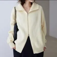 スローブイエナ　フレンチウールドライバーズニット ダブルジップ アイボリー