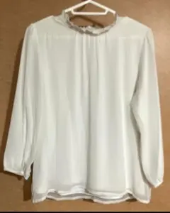 ［CLOSSHI Biz］＊裏起毛＊ シャーリングフリルブラウスWHITE/ L