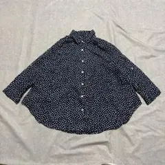 vintage 長袖シャツ ドット柄 水玉 ネイビー ハロウィン