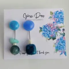 ガラス ドロップス サージカルステンレス ピアス ライト ブルー 天然石