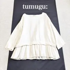 極美品　tumugu ソリトリネン フードブラウス　羽織り　麻　日本製　ギャザー 極美品 tumugu ソリトリネン フードブラウス 羽織り 麻 日本製