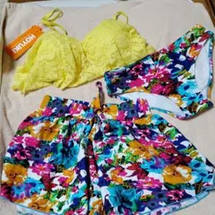 HOYUKI【水着3点セット】イエロー【ビキニ】M【レース】