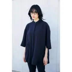 ENFOLD リネンライク 2WAY OPEN SHIRT ダークネイビー