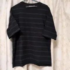ユニクロU　ストライプデザインTシャツ 黒と青