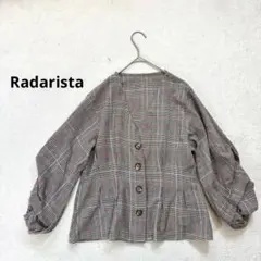 【ラダリスタ】M Vネック バルーンスリーブ 長袖シャツ　チェック柄