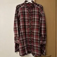 ピーチジョン　赤のチェック柄長袖ワンピシャツ