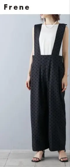 新品　タグ付き　ドットハイウエストサロペット サロペットパンツ 黒 Frene